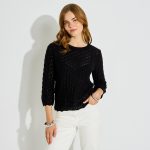 pull col rond noir femme