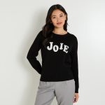 pull col rond noir femme